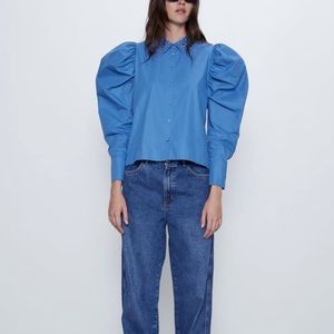 Zara Nwt Puff Sleeve Crochet Collar 